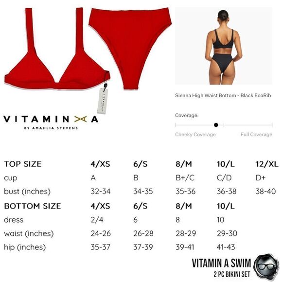 VITAMIN A SWIM BIKINI SET: CHERYL TOP + SIENNA HIGH WAIST BOTTOM IN MARISOL RED - Picture 13 of 15